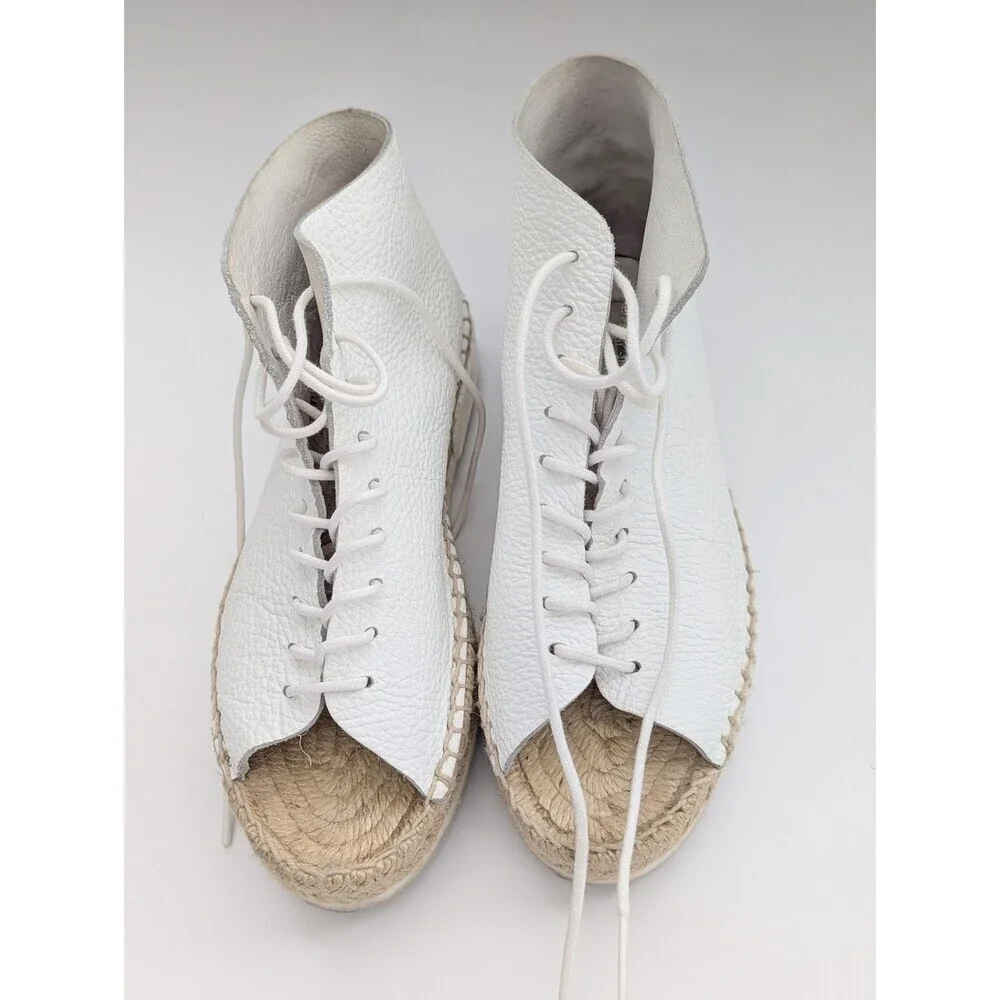Miista Women's (Sz 36) White Leather Lace-Up Peep-Toe Espadrilles/Shoes/Sandals